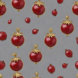 Jewelry inspired by pomegranates, with red gemstones representing pomegranate seeds and gold or silver metal forming the shape of the fruit.