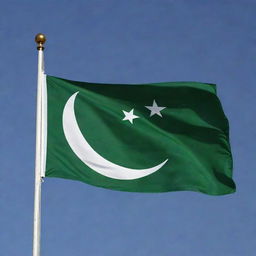 The flag of Pakistan, featuring a white star and crescent on a dark green field, with a white stripe on the left.