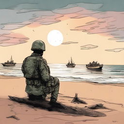 This is a high-quality digital art image that depicts a scene titled 'The Marine Soldier'