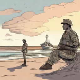 This is a high-quality digital art image that depicts a scene titled 'The Marine Soldier'