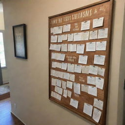 An entryway with a large board, covered in inspiring quotes, encouraging words, and a daily mantra for Motivational Monday, placed near tasty, nourishing meals.