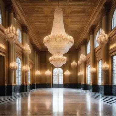 The luxurious chandelier in the entrance of the grand hall served as a lure to draw visitors into the opulent space.
