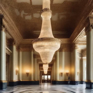 The luxurious chandelier in the entrance of the grand hall served as a lure to draw visitors into the opulent space.