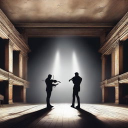 A high-quality digital art image titled 'Competition in the Music World' illustrates an intense scene