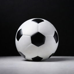 A pristine white soccer ball in sharp contrast against a black wallpaper background