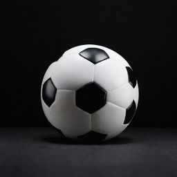 A pristine white soccer ball in sharp contrast against a black wallpaper background