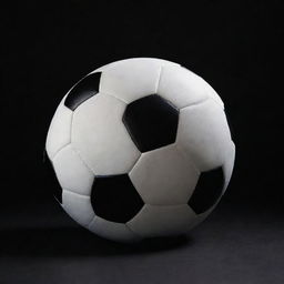 A pristine white soccer ball in sharp contrast against a black wallpaper background