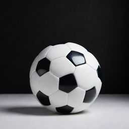 A pristine white soccer ball in sharp contrast against a black wallpaper background