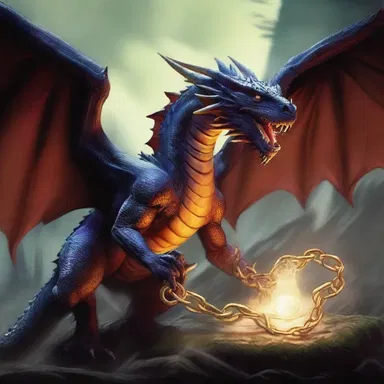 In the fantasy novel, the protagonist uses a magic spell to let loose a powerful dragon from its chains.