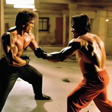 The action movie scene shows the hero let loose his anger as he engages in an intense fight.