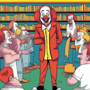 During the stand-up comedy show, the comedian asked the audience to imagine what would happen if they let loose a bunch of clowns in a library.