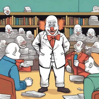 During the stand-up comedy show, the comedian asked the audience to imagine what would happen if they let loose a bunch of clowns in a library.