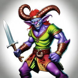 This premium digital art image features a Satyr from Dungeons and Dragons in the role of a Jester Fighter