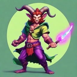 This premium digital art image features a Satyr from Dungeons and Dragons in the role of a Jester Fighter