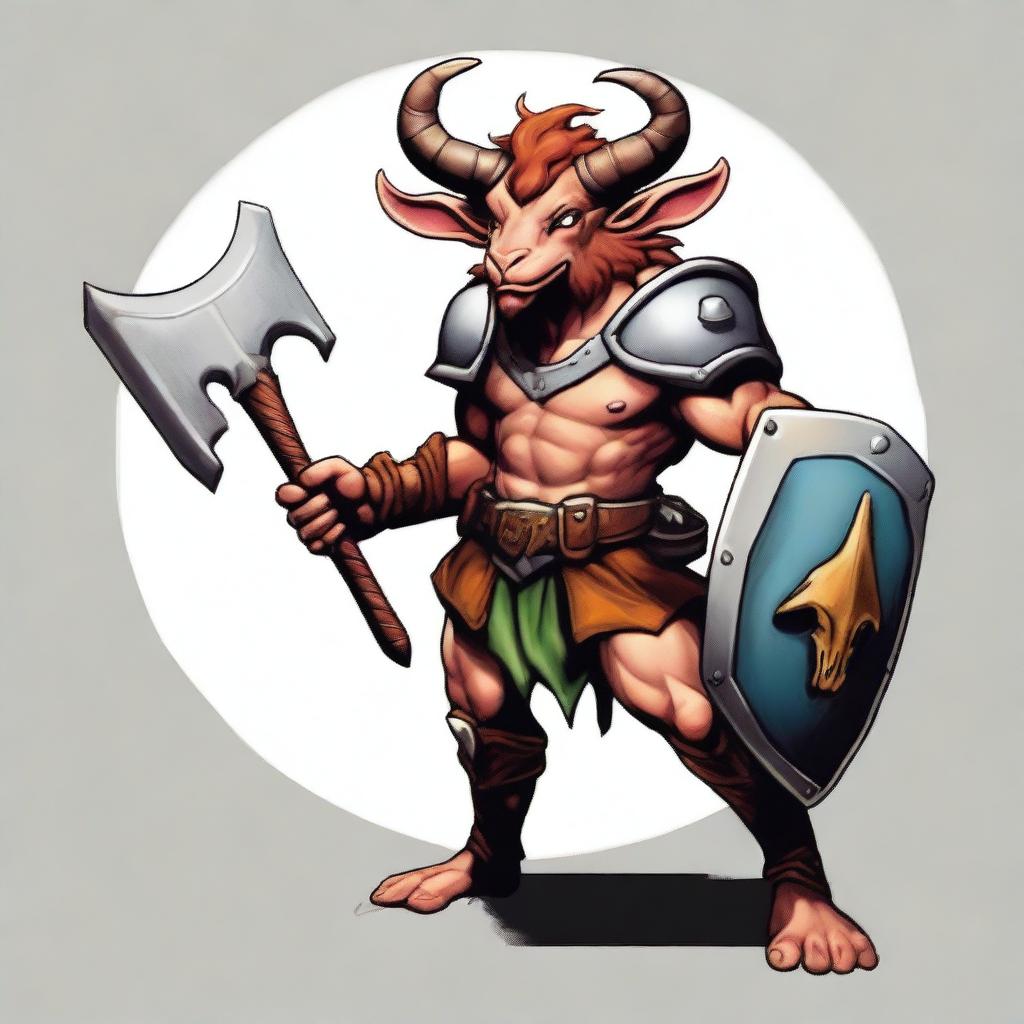 This is a high-quality digital art image featuring a Satyr Jester Fighter from Dungeons and Dragons