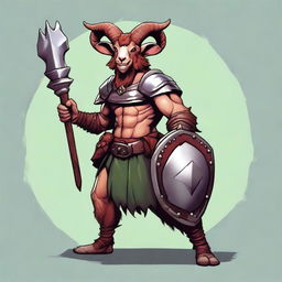 This is a high-quality digital art image featuring a Satyr Jester Fighter from Dungeons and Dragons