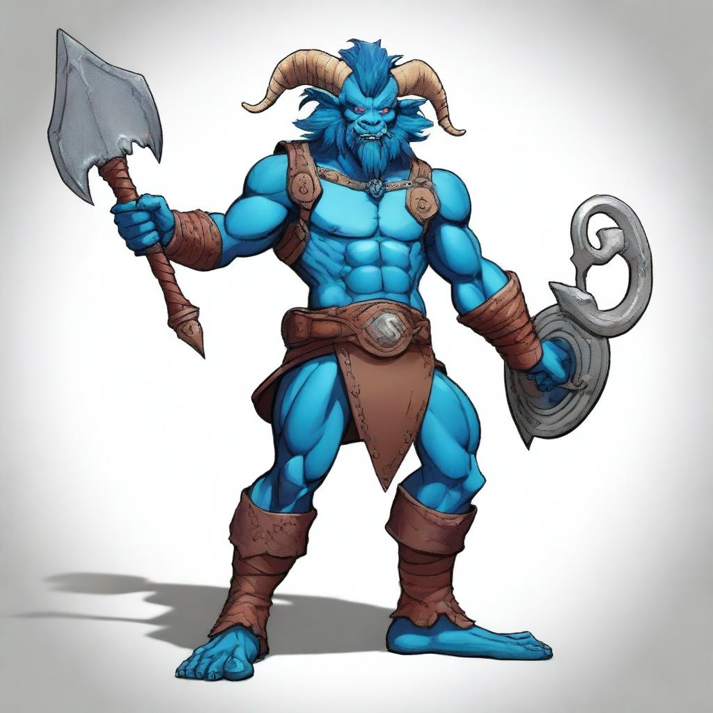 A sharp, detailed digital art piece depicts a unique Satyr Jester Fighter from Dungeons and Dragons