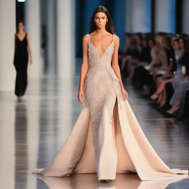 She strutted down the runway, wearing a sneeringly elegant gown that turned heads.