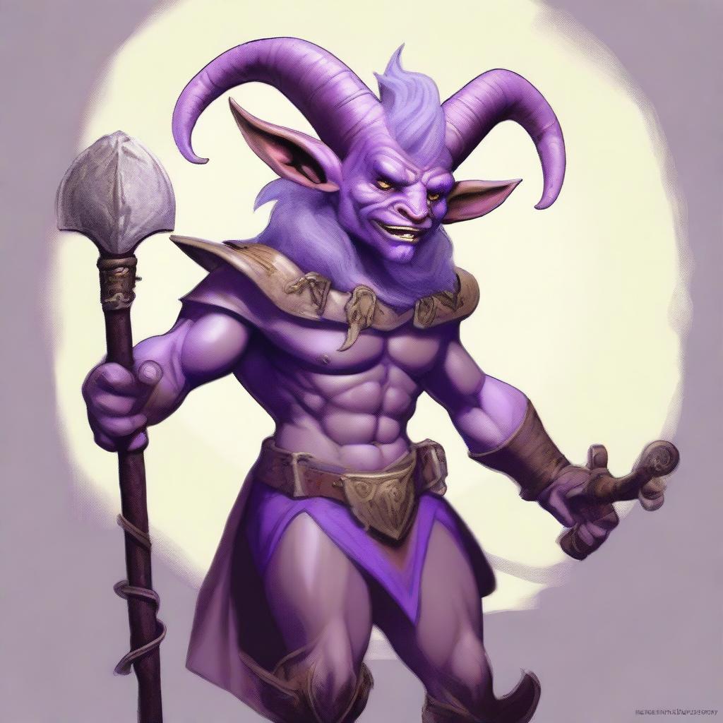 An exquisite digital art image presents a Satyr Jester Fighter from Dungeons and Dragons