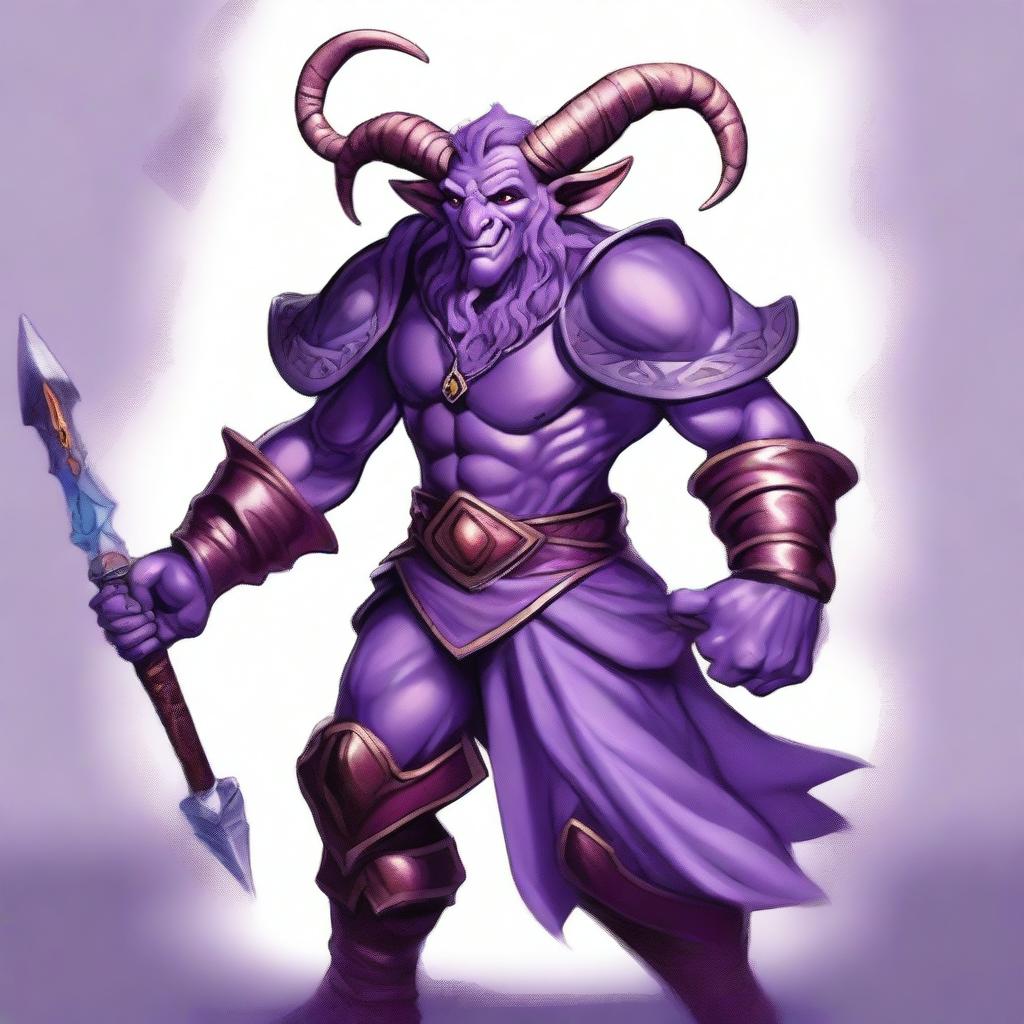A vivid digital art image captures a unique character - a Satyr Fighter in the role of a Jester, from Dungeons and Dragons
