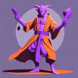 A captivating digital art piece showcases a light purple Satyr, garbed in an orange monk robe, playing the part of a jester