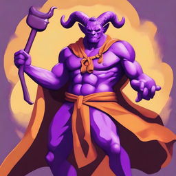 A captivating digital art piece showcases a light purple Satyr, garbed in an orange monk robe, playing the part of a jester