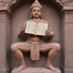 Statue of Lord Ram, holding a ramayan book, text written by a 3-year-old kid inscribed on it