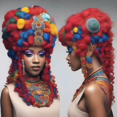The artist created a masterpiece featuring a woman wearing an intricately designed wig.