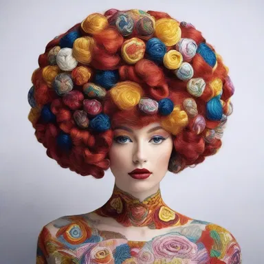 The artist created a masterpiece featuring a woman wearing an intricately designed wig.