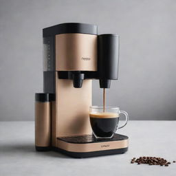 An innovative design of a coffee maker with a distinct, separated component. It should feature an inspiring quote incorporated into the design.