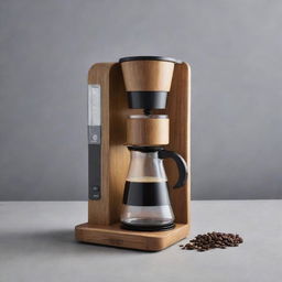 An innovative design of a coffee maker with a distinct, separated component. It should feature an inspiring quote incorporated into the design.