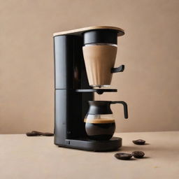 An innovative design of a coffee maker with a distinct, separated component. It should feature an inspiring quote incorporated into the design.