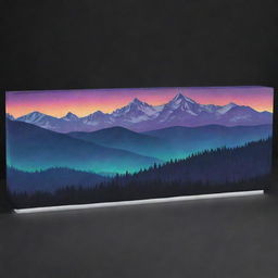 Design a rectangular wrap featuring mountains under aura lights at night, with a great quote elegantly written on it.