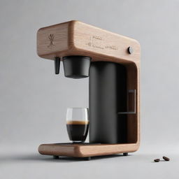 A futuristic and innovative coffee maker design, featuring a distinctive separated part with a motivational quote elegantly engraved. Convey this as an element of the initial design process.