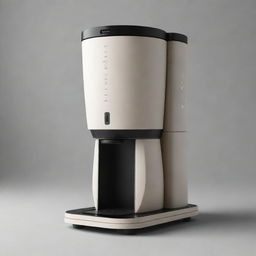 A futuristic and innovative coffee maker design, featuring a distinctive separated part with a motivational quote elegantly engraved. Convey this as an element of the initial design process.