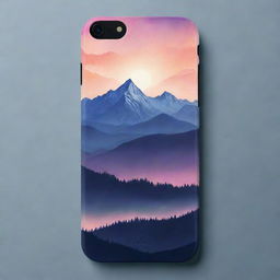 Create a design for a phone skin, featuring a wrap with mountains illuminated by aura lights at night and an inspirational quote written on it.