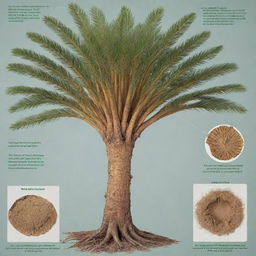 A diagram showcasing the detailed morphology of a Cycas root, labeled with important features.