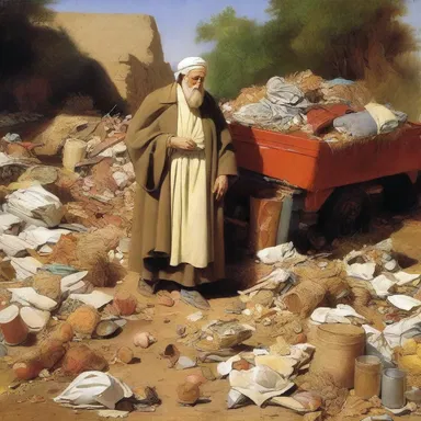 In the religious parable, the virtuous protagonist stumbles upon a junk pile that symbolizes all the temptations and sins of the world.