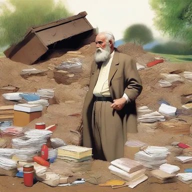 In the religious parable, the virtuous protagonist stumbles upon a junk pile that symbolizes all the temptations and sins of the world.