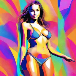A digital art of a teen girl with a voluptuous figure wearing a micro bikini
