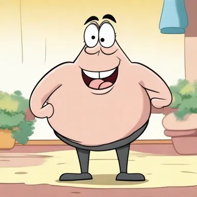 In the cartoon, the character's stomach is always portrayed as protuberant and jiggly.