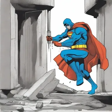 Beneath the bold and detailed illustrations, the superhero character used an auger to quickly drill through the solid concrete in order to rescue the innocent civilians trapped underground.