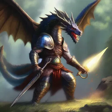 In the mystical world of Elvoria, the brave warrior summoned an ancient auger to defeat the dragon and save the kingdom.