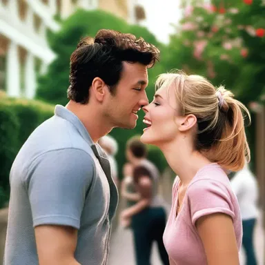 In a romantic comedy, the main characters playfully headbutt each other as a sign of affection.