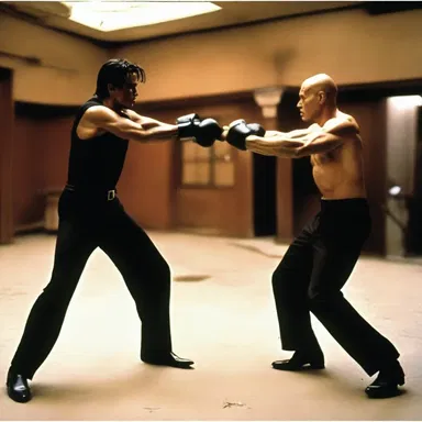 The action movie's intense fight scene features the protagonist headbutting the villain to gain an upper hand.