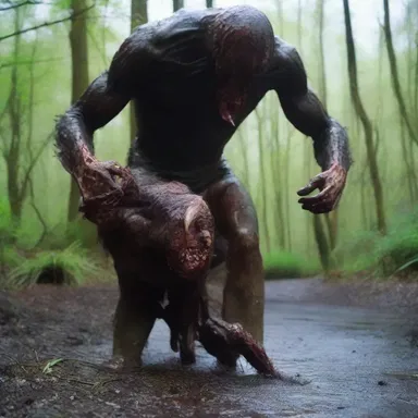The terrifying creature in the horror film lunged forward and headbutted its victim, causing a gruesome outcome.