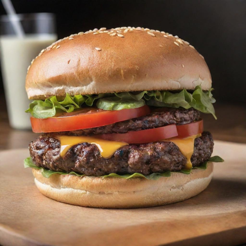 A palatable burger styled to represent its worth of 10 dollars, featuring premium ingredients and served in an appealing fashion.