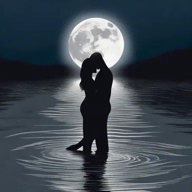 Under the moonlight, the couple shared a passionate moment, their bodies gracefully treading water in sync with their love for each other.