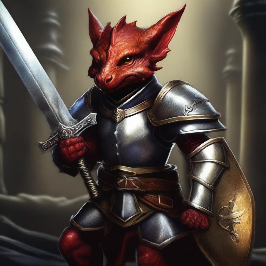 This is a high-quality digital art image of a kobold paladin