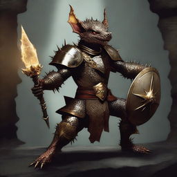 This is a high-definition digital art piece depicting a kobold paladin wielding a morning star